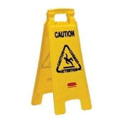 Rubbermaid - Caution, 11" Wide x 25" High, Plastic Floor Sign - English/French/Spanish, A-Frame, Black on Yellow, For Restroom, Janitorial & Housekeeping - A1 Tooling