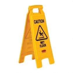 Rubbermaid - Caution - Wet Floor, 11" Wide x 25" High, Plastic Floor Sign - A-Frame, Black on Yellow, For Accident Prevention - A1 Tooling