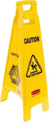 Rubbermaid - Caution, 12" Wide x 37" High, Plastic Floor Sign - English/French/Spanish, A-Frame, Black on Yellow, For Restroom, Janitorial & Housekeeping - A1 Tooling