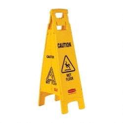 Rubbermaid - Caution - Wet Floor, 12" Wide x 37" High, Plastic Floor Sign - A-Frame, Black on Yellow, For Accident Prevention - A1 Tooling