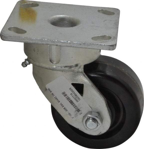 Albion - 4" Diam x 2" Wide x 5-5/8" OAH Top Plate Mount Swivel Caster - Phenolic, 800 Lb Capacity, Roller Bearing, 4 x 4-1/2" Plate - A1 Tooling