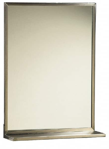 Made in USA - 18 Inch Wide x 24 Inch High, Theft Resistant Rectangular Glass Washroom Mirror - 5 Inch Deep Shelf, Stainless Steel Frame - A1 Tooling