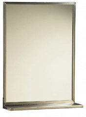 Made in USA - 18 Inch Wide x 24 Inch High, Theft Resistant Rectangular Glass Washroom Mirror - 5 Inch Deep Shelf, Stainless Steel Frame - A1 Tooling