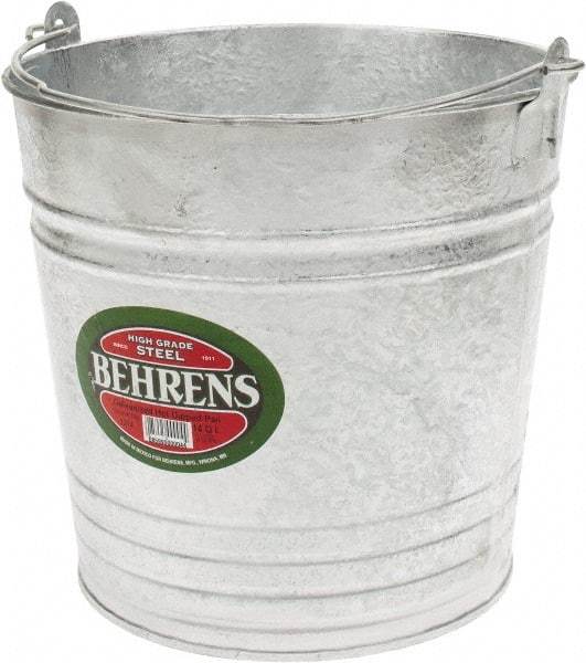 PRO-SOURCE - 14 Qt, 11-1/2" High, Galvanized Steel Round Gray Single Pail - Handle Included, 12-3/4" Top Diam - A1 Tooling