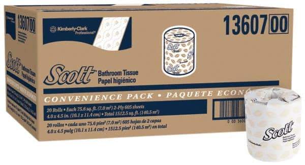 Scott - 4" Sheet Width, Standard Roll Toilet Tissue - 605 Sheets per Roll, 2 Ply, White, Recycled Fiber - A1 Tooling