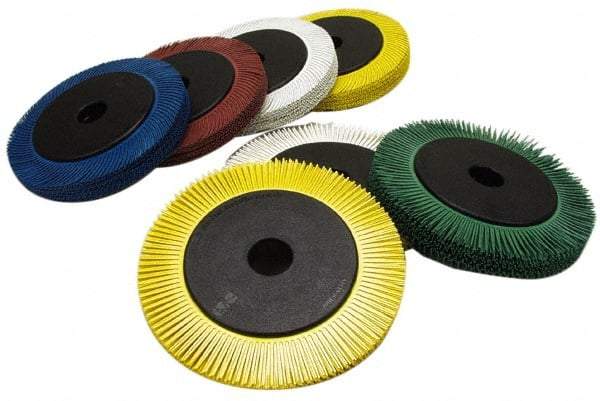 3M - 6" Diam, 1/2" Max Face Width, Plain Hole Radial Bristle Brush - 50 Grit, Coarse Grade, 6,000 Max RPM, Green - A1 Tooling