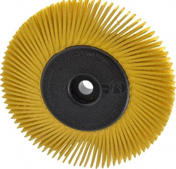 3M - 6" Diam, 1/2" Max Face Width, Plain Hole Radial Bristle Brush - 80 Grit, Medium Grade, 6,000 Max RPM, Yellow - A1 Tooling