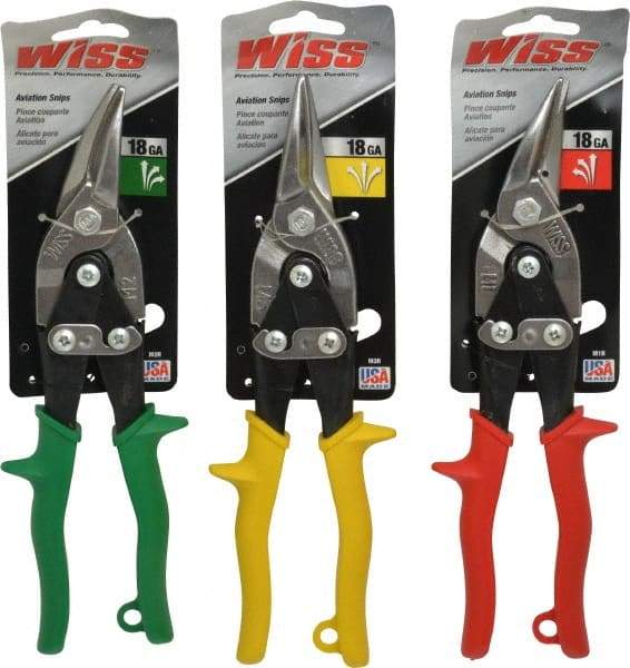 Wiss - 3 Piece Aviation Snip Set - Left, Right, Straight, 9-3/4" OAL, 1-3/8" LOC - A1 Tooling