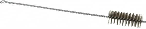 Schaefer Brush - 3" Long x 1-1/4" Diam Stainless Steel Long Handle Wire Tube Brush - Single Spiral, 15" OAL, 0.007" Wire Diam, 3/8" Shank Diam - A1 Tooling