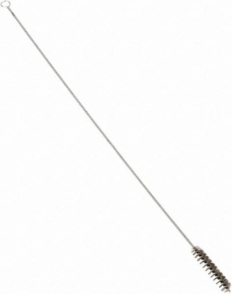 Schaefer Brush - 3" Long x 5/8" Diam Stainless Steel Long Handle Wire Tube Brush - Single Spiral, 27" OAL, 0.006" Wire Diam, 3/8" Shank Diam - A1 Tooling