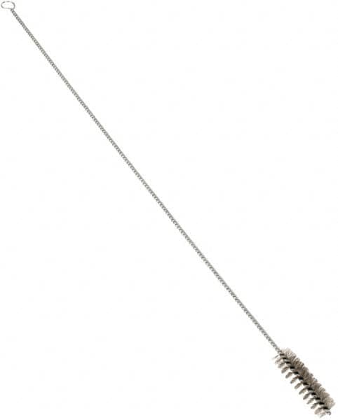 Schaefer Brush - 3" Long x 7/8" Diam Stainless Steel Long Handle Wire Tube Brush - Single Spiral, 27" OAL, 0.007" Wire Diam, 3/8" Shank Diam - A1 Tooling