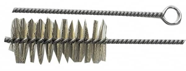 Schaefer Brush - 3" Long x 1-1/4" Diam Brass Long Handle Wire Tube Brush - Single Spiral, 27" OAL, 0.008" Wire Diam, 3/8" Shank Diam - A1 Tooling