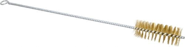 Schaefer Brush - 3" Long x 1-1/4" Diam Brass Long Handle Wire Tube Brush - Single Spiral, 15" OAL, 0.008" Wire Diam, 3/8" Shank Diam - A1 Tooling