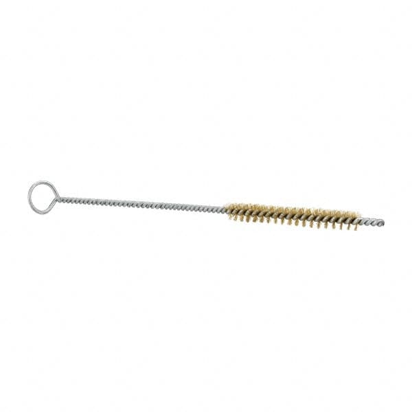 Schaefer Brush - 3" Long x 3/8" Diam Brass Long Handle Wire Tube Brush - Single Spiral, 27" OAL, 0.005" Wire Diam, 0.145" Shank Diam - A1 Tooling