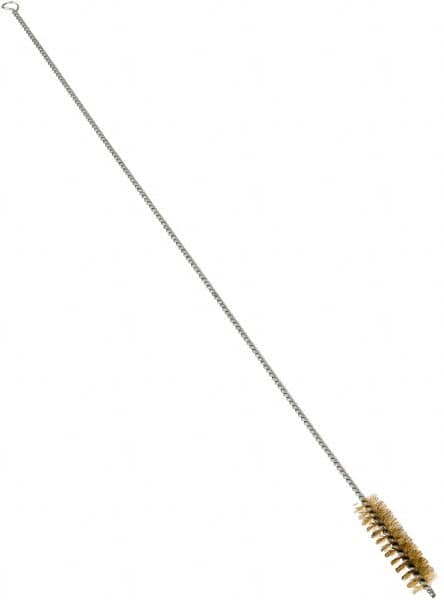 Schaefer Brush - 3" Long x 7/8" Diam Brass Long Handle Wire Tube Brush - Single Spiral, 27" OAL, 0.006" Wire Diam, 3/8" Shank Diam - A1 Tooling