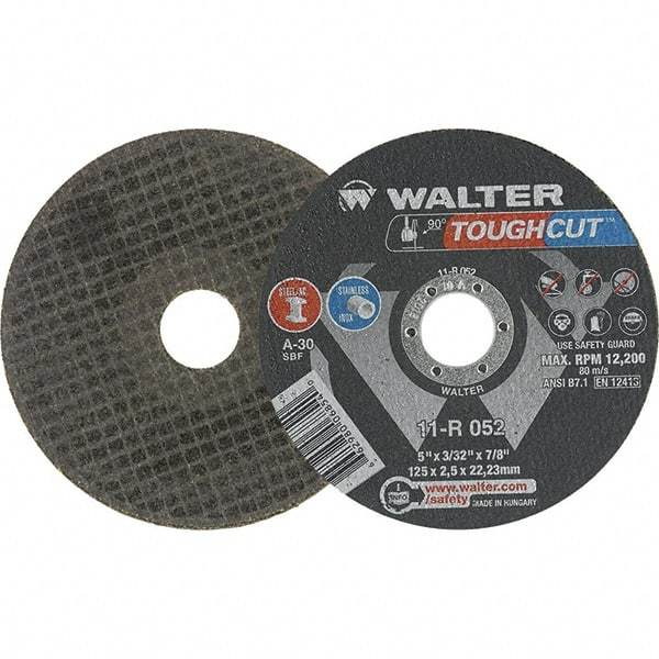 WALTER Surface Technologies - 5" Cutoff Wheel - 3/32" Thick, 7/8" Arbor, Use with Angle Grinders - A1 Tooling