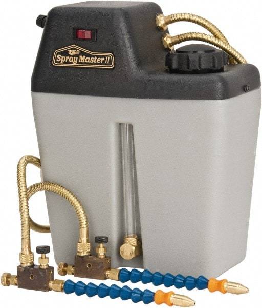 Trico - 2 Outlet, 1 Gallon Tank Capacity, High Density Polyethylene Tank Mist Coolant System - 10" Tank/Unit Length x 5-1/4" Tank/Unit Width x 12-1/4" Tank/Unit Height, 50 to 100 psi, 5' Coolant Line Length, 7" Hose Length - A1 Tooling