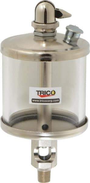 Trico - 1 Outlet, Glass Bowl, 5 Ounce Manual-Adjustable Oil Reservoir - 1/8 NPT Outlet, 2-5/8" Diam x 6-1/16" High - A1 Tooling