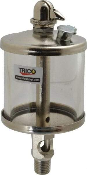 Trico - 1 Outlet, Glass Bowl, 5 Ounce Manual-Adjustable Oil Reservoir - 1/4 NPT Outlet, 2-5/8" Diam x 6-1/16" High - A1 Tooling