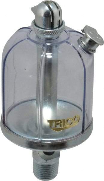 Trico - 1 Outlet, Acrylic Bowl, 4 Ounce Manual-Adjustable Oil Reservoir - 3/8 NPT Outlet, 2-5/16" Diam x 5-5/16" High - A1 Tooling