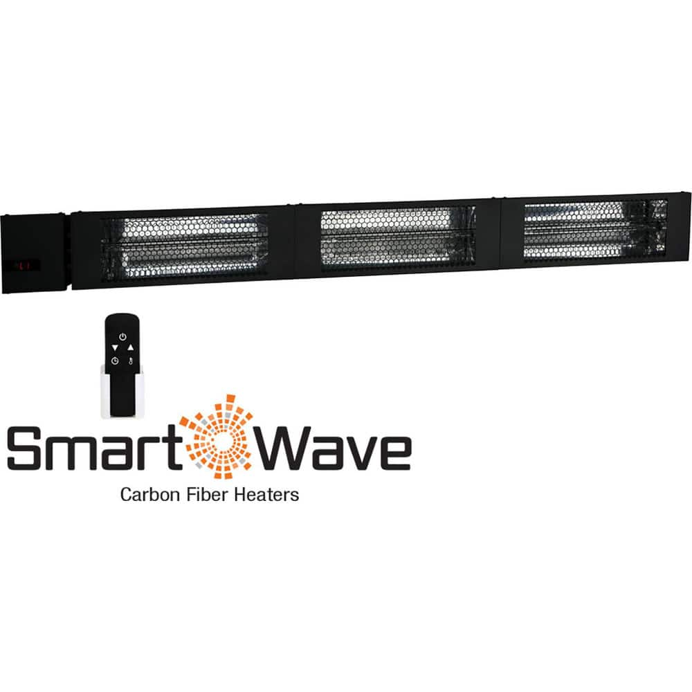 Infrared Suspended Heaters; Heating Capacity: 15354; Voltage: 240.00; Phase: Single; Length (Inch): 61.00; Height (Inch): 12.62 in; Width (Inch): 6; Width (Decimal Inch): 6; Element Type: Carbon Fiber Emitter; Housing Color: Black; Maximum Amperage: 18.80