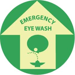 NMC - Emergency Eye Wash, Anti-Skid Polyester Floor Sign - Round, Green on Yellow (Glow), Adhesive Backed, For First Aid - A1 Tooling