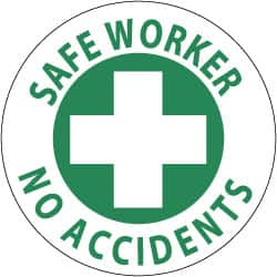 NMC - Safe Worker - No Accidents, Hard Hat Label - Green on White, 2" Thick, For Accident Prevention - A1 Tooling