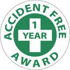 NMC - Accident Free Award - 1 Year, Hard Hat Label - Green on White, 2" Thick, For Accident Prevention - A1 Tooling