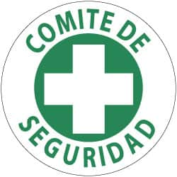 NMC - Comite de Seguridad, Hard Hat Label - Green on White, 2" Thick, For Accident Prevention - A1 Tooling