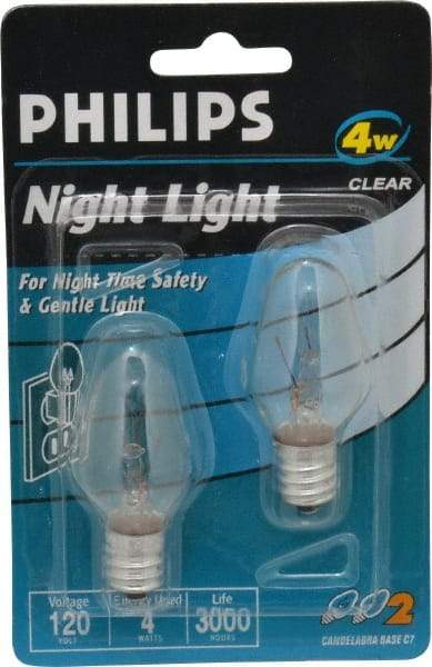 Philips - 4 Watt Incandescent Residential/Office Candelabra Screw Lamp - 2,700°K Color Temp, 16 Lumens, 120 Volts, Dimmable, C7, 3,000 hr Avg Life - A1 Tooling