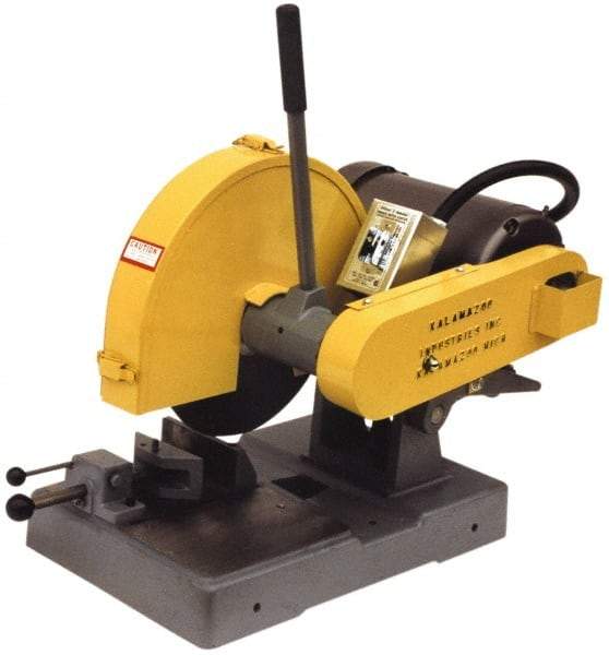 Kalamazoo - 14" Blade Diam, 1" Arbor Hole, Straight Chop & Cutoff Saw - 3 Phase, 4,400 RPM, 5 hp, 220/440 Volts, 2-1/2" in Solids at 90°, 3" in Pipe at 90° - A1 Tooling