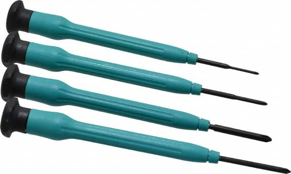 Moody Tools - 4 Piece JIS & Phillips Screwdriver Set - Round Shank, Multi Handle, Bit Sizes: Philips JIS: #000 to #00, Phillips: #0 to #1 - A1 Tooling