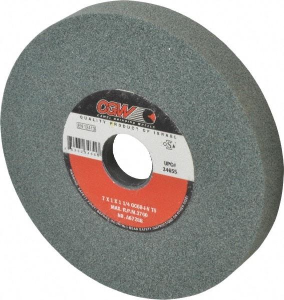 Camel Grinding Wheels - 7" Diam x 1-1/4" Hole x 1" Thick, I Hardness, 60 Grit Surface Grinding Wheel - Silicon Carbide, Type 5, Medium Grade, 3,760 Max RPM, Vitrified Bond, One-Side Recess - A1 Tooling