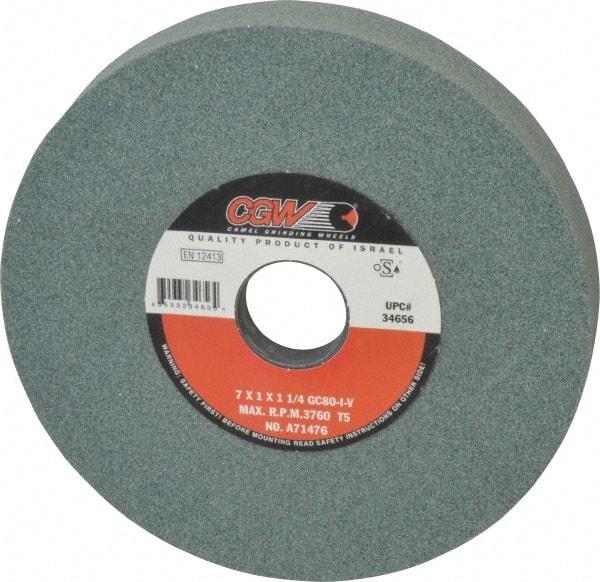 Camel Grinding Wheels - 7" Diam x 1-1/4" Hole x 1" Thick, I Hardness, 80 Grit Surface Grinding Wheel - Silicon Carbide, Type 5, Medium Grade, 3,760 Max RPM, Vitrified Bond, One-Side Recess - A1 Tooling