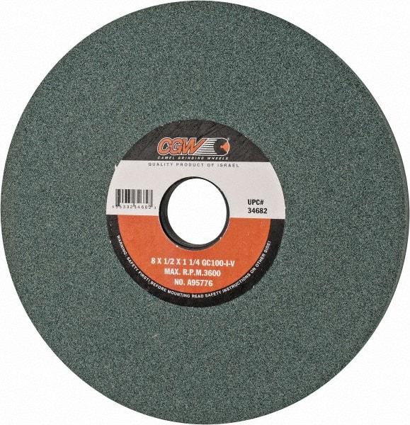 Camel Grinding Wheels - 8" Diam x 1-1/4" Hole x 1/2" Thick, I Hardness, 100 Grit Surface Grinding Wheel - Silicon Carbide, Type 1, Fine Grade, 3,600 Max RPM, Vitrified Bond, No Recess - A1 Tooling