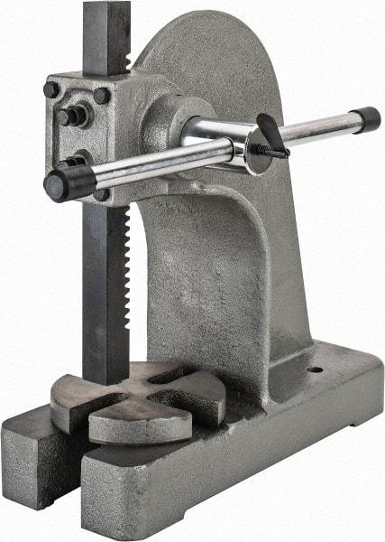 Interstate - 1-5/8" Ram, 6" Throat Depth, 2 Ton Manual Arbor Press - 8-1/2" Max Work Height x 12" Max Work Width, Single Leverage, 6-3/4" Base Width x 17" Base Depth - A1 Tooling