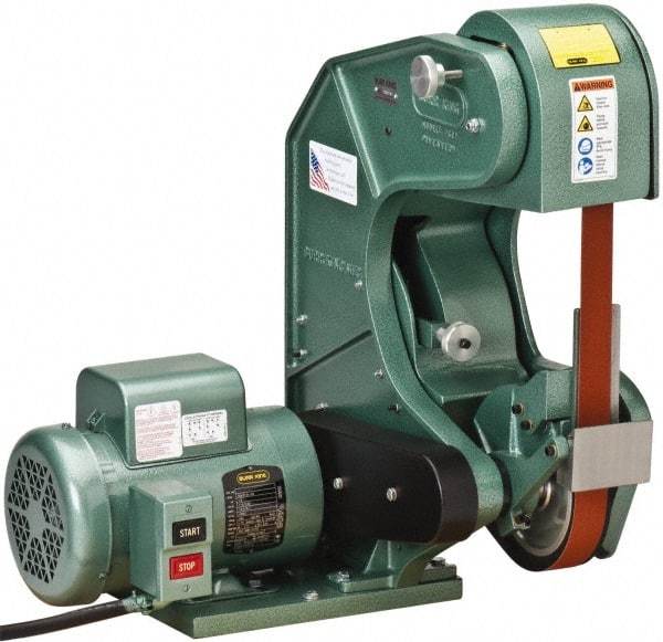 Burr King - 60 Inch Long x 1-1/2 and 2 Inch Wide Belt Grinder - 1.5 hp, 120 Volts, Vertical Belt, 8,000 Ft. per Min Belt Speed - A1 Tooling