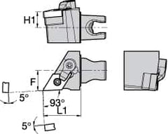 Kennametal - Left Hand Cut, Size KM25, DNMG 432 Insert Compatiblity, External Modular Turning & Profiling Cutting Unit Head - 16mm Ctr to Cutting Edge, 30mm Head Length, Through Coolant, Series Kenloc - A1 Tooling