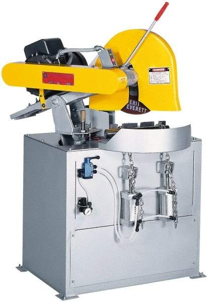 Everett - 20 or 22" Blade Diam, 1" Arbor Hole, Miter Chop & Cutoff Saw - 3 Phase, 20 hp, 230 Volts, 3" in Solids at 90°, 2-1/2" in Solids at 45° - A1 Tooling