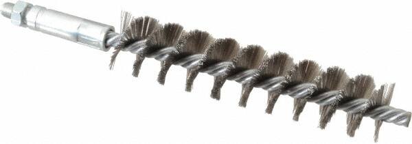 Schaefer Brush - 4" Brush Length, 7/8" Diam, Double Stem, Single Spiral Tube Brush - 6-1/4" Long, Stainless Steel, 1/4-28 Male Connection - A1 Tooling