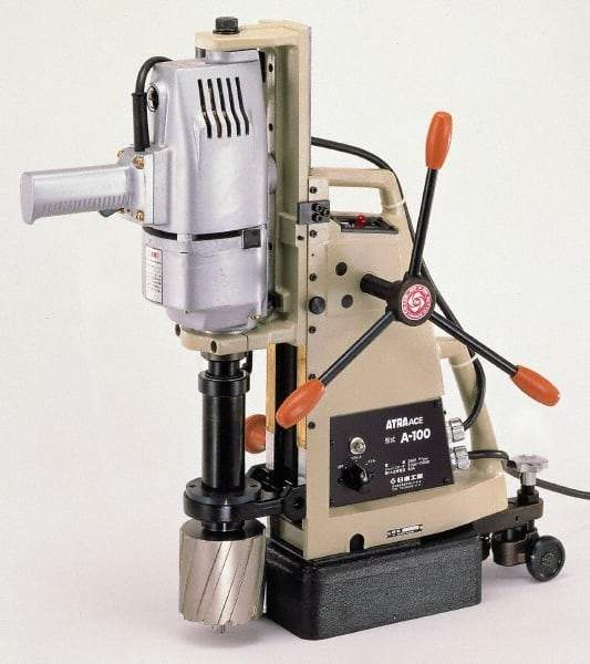 Nitto Kohki - 1-1/4" Chuck, 3" Travel, Portable Magnetic Drill Press - 330 RPM, 7.4 Amps, 2.5 hp, 1600 Watts, 230 Volts - A1 Tooling