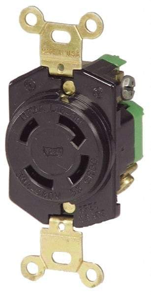 Cooper Wiring Devices - 277/480 VAC, 30 Amp, L22-30R NEMA, Self Grounding Receptacle - 4 Poles, 5 Wire, Female End, Black - A1 Tooling