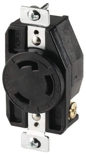 Cooper Wiring Devices - 480 VAC, 30 Amp, L8-30R NEMA, Self Grounding Receptacle - 2 Poles, 3 Wire, Female End, Black - A1 Tooling