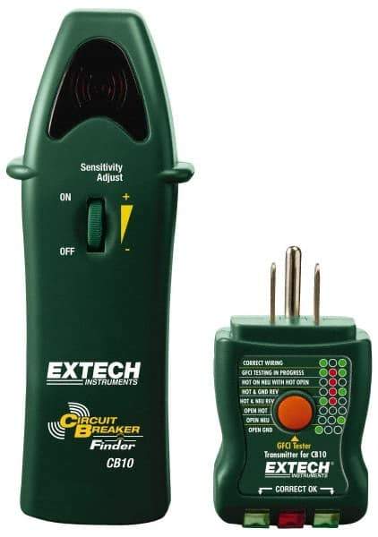 Extech - 110 to 125 VAC, 47 to 63 Hz, LED Display Circuit Breaker Finder - 9 Volt, Includes Battery, GFCI Transmitter, Receiver - A1 Tooling