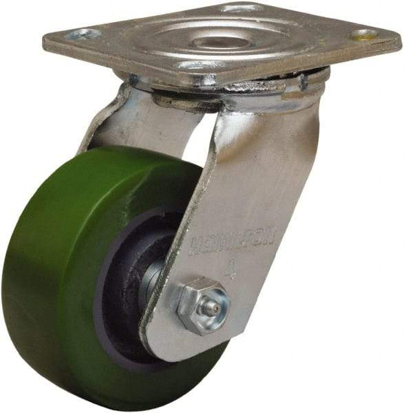 Hamilton - 4" Diam x 1-1/2" Wide x 5-5/8" OAH Top Plate Mount Swivel Caster - Polyurethane Mold onto Cast Iron Center, 550 Lb Capacity, Straight Roller Bearing, 4 x 4-1/2" Plate - A1 Tooling