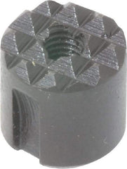 Fairlane - 10-32 Thread, 1/2" Diam, 1/2" High, Threaded, Fine Tooth Grade Diamond Serration Tooth Pattern, High Speed Steel, Round Positioning Gripper - 0.13" Flat Width, Black Oxide Coated - A1 Tooling