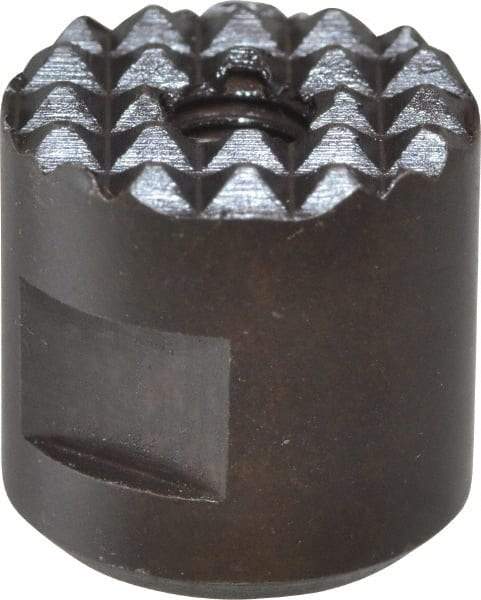 Fairlane - 10-32 Thread, 1/2" Diam, 1/2" High, Threaded, Extra Fine Tooth Grade Diamond Serration Tooth Pattern, High Speed Steel, Round Positioning Gripper - 3/16" Flat Width, Black Oxide Coated - A1 Tooling