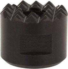 Fairlane - 1/4-28 Thread, 5/8" Diam, 1/2" High, Threaded, Fine Tooth Grade Diamond Serration Tooth Pattern, High Speed Steel, Round Positioning Gripper - 3/16" Flat Width, Black Oxide Coated - A1 Tooling