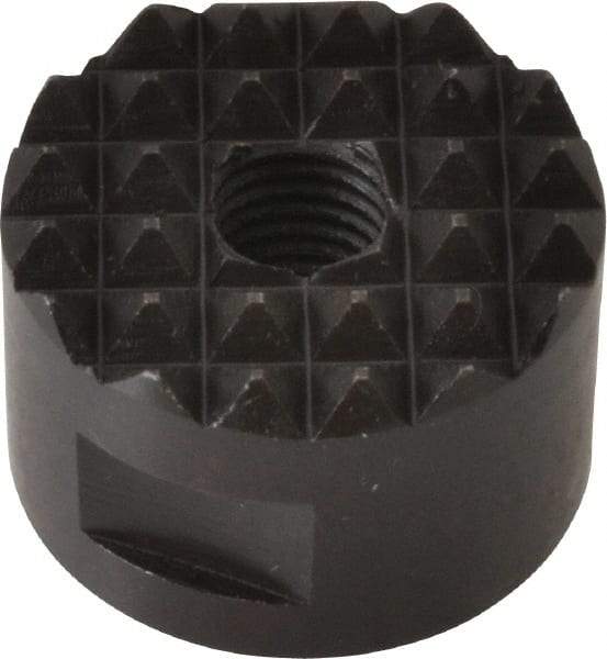 Fairlane - 1/4-28 Thread, 3/4" Diam, 1/2" High, Threaded, Fine Tooth Grade Diamond Serration Tooth Pattern, High Speed Steel, Round Positioning Gripper - 3/16" Flat Width, Black Oxide Coated - A1 Tooling