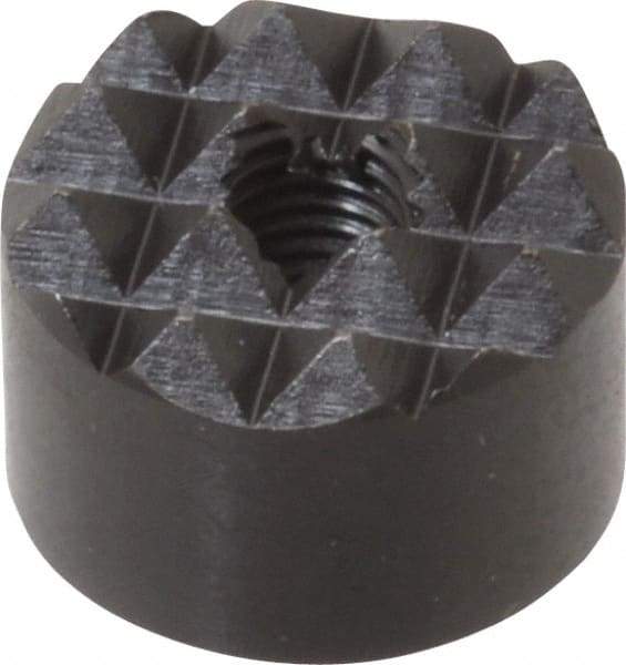 Fairlane - 1/4-28 Thread, 3/4" Diam, 1/2" High, Threaded, Coarse Tooth Grade Diamond Serration Tooth Pattern, High Speed Steel, Round Positioning Gripper - 3/16" Flat Width, Black Oxide Coated - A1 Tooling